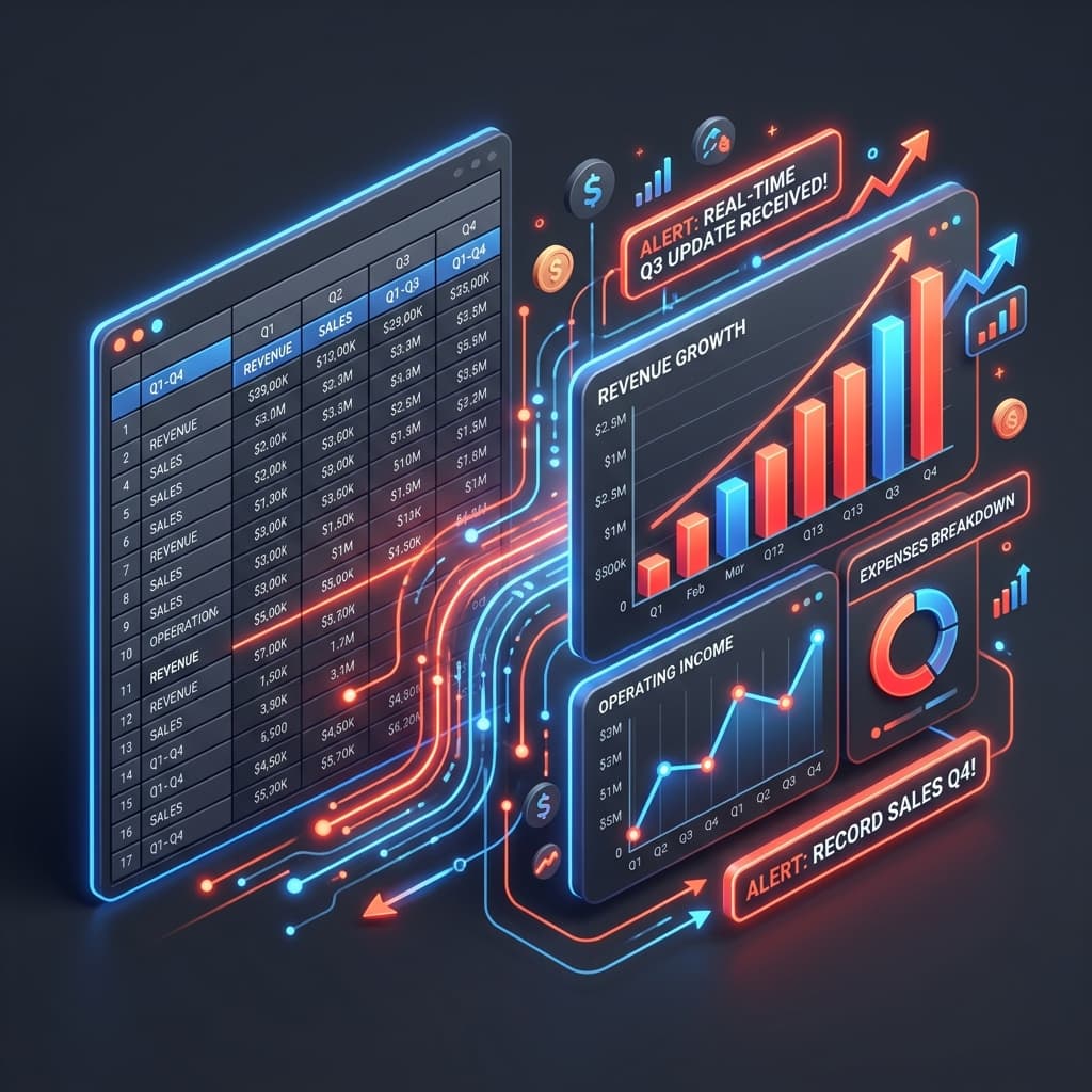 Dynamic financial dashboard with quarterly alerts